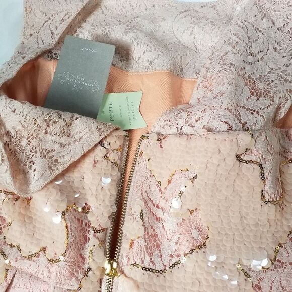ANTHROPOLOGY Eva Franco Short Prom Dress Sequins A-Line Formal Peach Pink Size 4 - Picture 13 of 15